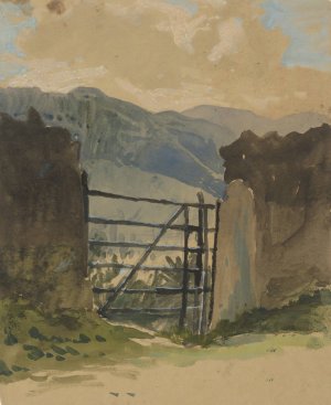 Stone wall and gate, sketch by Edwin Austin Abbey Oil Painting