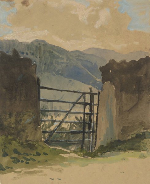Stone wall and gate, sketch by Edwin Austin Abbey - Hand-Painted Oil Painting Reproduction