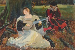 Studies for 'Fair is my love', painting in the Municipal Art Gallery, Preston, England Oil painting by Edwin Austin Abbey