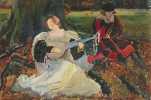 Studies for 'Fair is my love', painting in the Municipal Art Gallery, Preston, England Oil painting by Edwin Austin Abbey