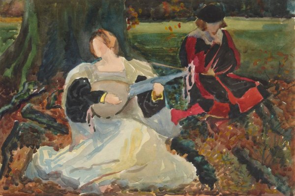 Studies for 'Fair is my love', painting in the Municipal Art Gallery, Preston, England by Edwin Austin Abbey - Hand-Painted Oil Painting Reproduction