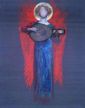 Study, Angel with Musical Instrument by Edwin Austin Abbey Oil Painting