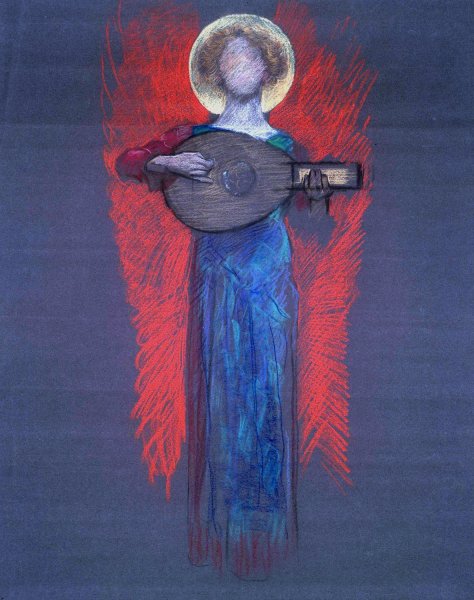 Study, Angel with Musical Instrument by Edwin Austin Abbey - Hand-Painted Oil Painting Reproduction