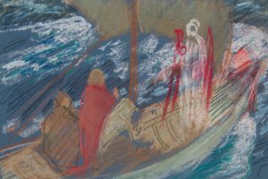 Study for 'Solomon's Ship'in The Quest of the Holy Grail mural series at Boston Public Library by Edwin Austin Abbey Oil Painting