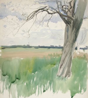 Study of a field and tree by Edwin Austin Abbey Oil Painting