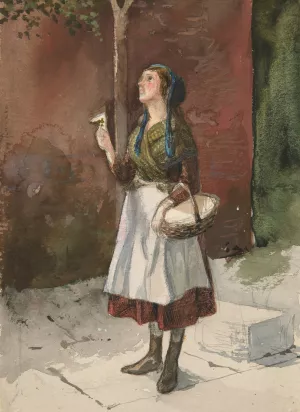 Study of a young girl in a garden by Edwin Austin Abbey Oil Painting