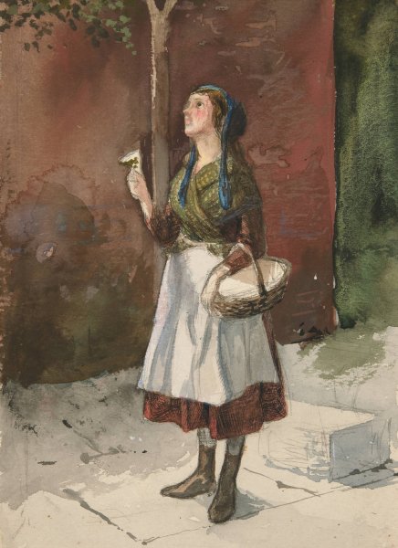 Study of a young girl in a garden by Edwin Austin Abbey - Hand-Painted Oil Painting Reproduction
