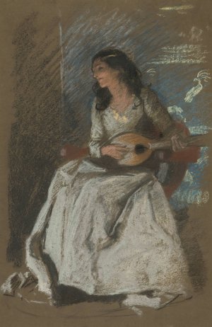 Study of lady playing mandolin by Edwin Austin Abbey Oil Painting