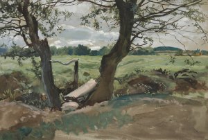 Study of two trees and a field by Edwin Austin Abbey Oil Painting