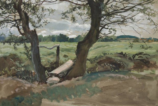 Study of two trees and a field by Edwin Austin Abbey - Hand-Painted Oil Painting Reproduction