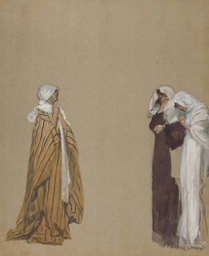 Study. Three figures by Edwin Austin Abbey Oil Painting