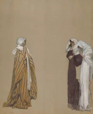 Study. Three figures by Edwin Austin Abbey Oil Painting