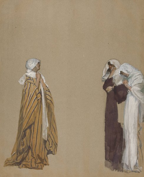 Study. Three figures by Edwin Austin Abbey - Hand-Painted Oil Painting Reproduction