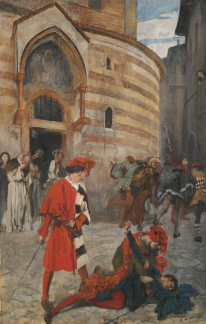 The Death of Mercutio - Act III, Scene I, Romeo and Juliet by Edwin Austin Abbey Oil Painting