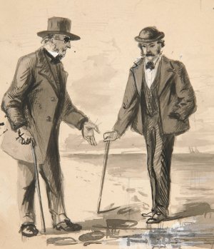 Two men conversing on seashore by Edwin Austin Abbey Oil Painting