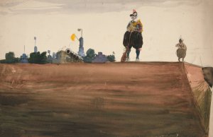 Two sentries atop a fortress wall by Edwin Austin Abbey Oil Painting