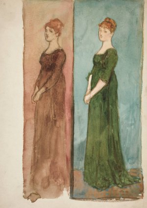 Two sketches of a woman by Edwin Austin Abbey Oil Painting