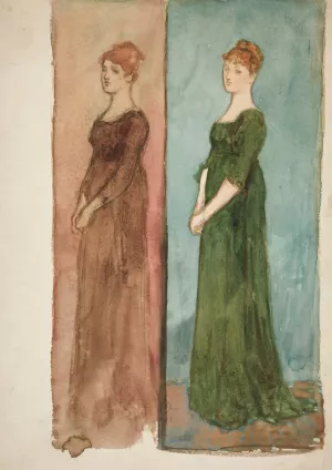 Two sketches of a woman by Edwin Austin Abbey Oil Painting