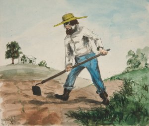 Unidentified Illustration of a Man Hoeing a Garden by Edwin Austin Abbey Oil Painting