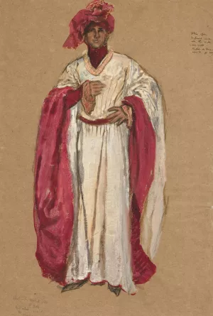 Unidentified man in a red robe, costume sketch for King Richard II by Edwin Austin Abbey Oil Painting