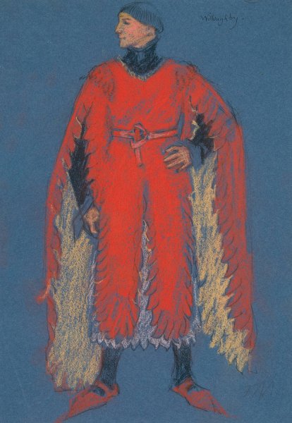 Willoughby, costume sketch for Henry Irving's Planned Production of King Richard II by Edwin Austin Abbey - Hand-Painted Oil Painting Reproduction