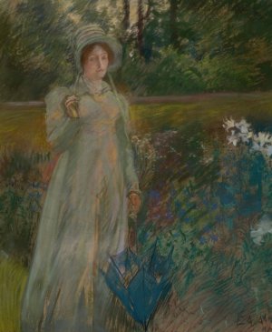 Woman in the Garden by Edwin Austin Abbey Oil Painting