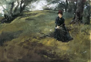 Young Woman in the Woods by Edwin Austin Abbey Oil Painting