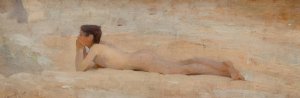 Nude Reclining on House Roof by Edwin Bale Oil Painting