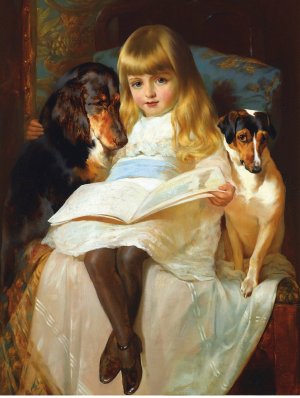 The Favourite Story, A Gordon Setter And A Jack-Russell by Edwin Douglas Oil Painting