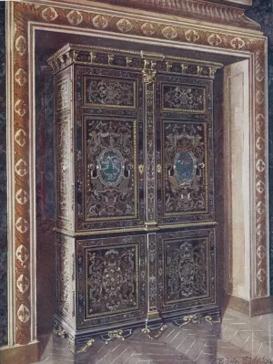 Armoire in ebony with inlays of engraved brass and white metal by Edwin Foley Oil Painting