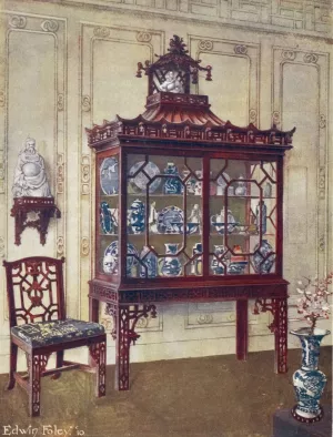 Carved China Case in Chippendale's Chinese Manner by Edwin Foley Oil Painting