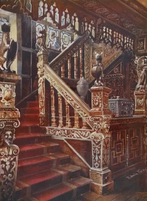 Carved Oaken Stairway, Godinton by Edwin Foley Oil Painting