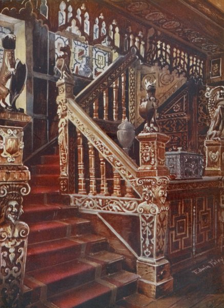 Carved Oaken Stairway, Godinton  by Edwin Foley - Hand-Painted Oil Painting Reproduction