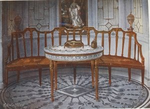 Carved Satinwood Barback Settee, Painted and Gilt Table by Edwin Foley Oil Painting