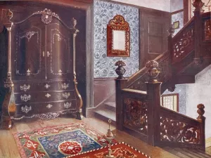 Carved walnut bombe armoire with chased mounts by Edwin Foley Oil Painting
