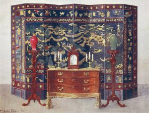 Curved commode table-Chippendale under French influence by Edwin Foley Oil Painting