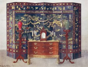 Curved commode table-Chippendale under French influence by Edwin Foley Oil Painting