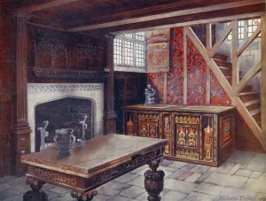 Inlaid Nonesuch Chest, Carved 'Drawing' Table, Carved Chimneypiece, Earliest English Wallpaper by Edwin Foley Oil Painting