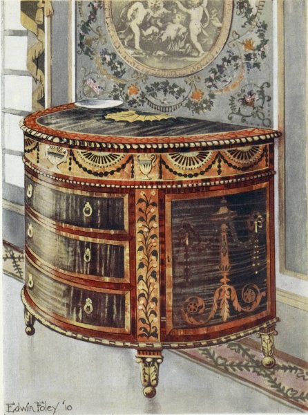 Inlaid satinwood commode  by Edwin Foley - Hand-Painted Oil Painting Reproduction