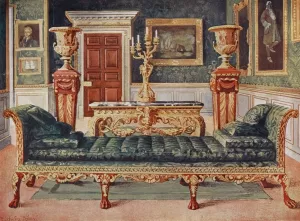 Mahogany and gilt Georgian suite in the gallery and green drawing-room of Longford Castle Oil painting by Edwin Foley