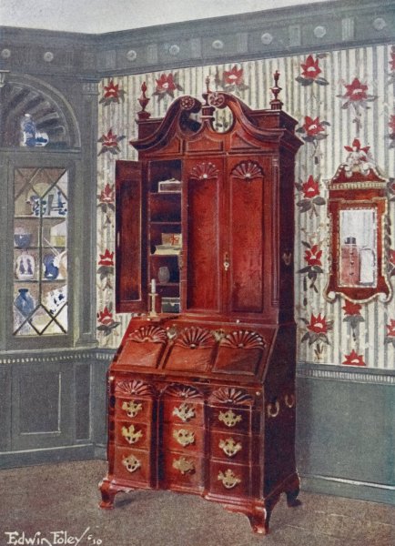 Mahogany cabinet-topped block-front scrutoir, Mahogany and gilt constitution mirror  by Edwin Foley - Hand-Painted Oil Painting Reproduction