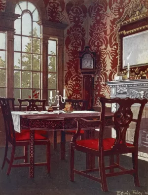 Mahogany divisible dining-tables, dining room splat-back chairs by Edwin Foley Oil Painting