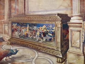 Marriage coffer or cassone. In the Victoria and Albert Museum, South Kensington. Italian Oil painting by Edwin Foley