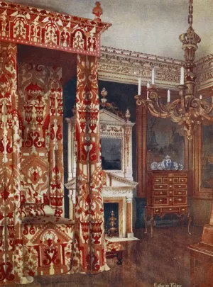 Queen Anne's bed, Chest of drawers upon stand, Wooden candleabra by Edwin Foley Oil Painting
