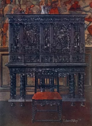 The 'Rubens' cabinet-of ebony carved. Interior fittings inlaid and columns of tortoiseshell by Edwin Foley Oil Painting