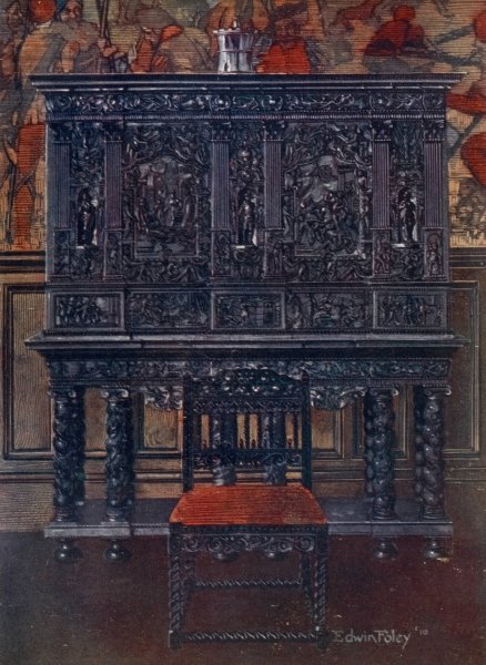 The 'Rubens' cabinet-of ebony carved. Interior fittings inlaid and columns of tortoiseshell  by Edwin Foley - Hand-Painted Oil Painting Reproduction