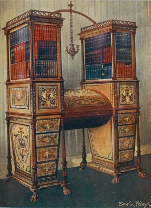 The sisters inlaid double secretaire and bookcase cabinet by Edwin Foley Oil Painting