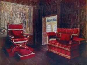 Upholstered chair and couch with adjustable ends by Edwin Foley Oil Painting