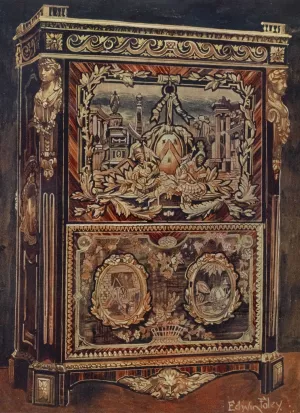 Upright secretaire inlaid in various woods, with cast, chased, and gilt bronze mounts by Edwin Foley Oil Painting