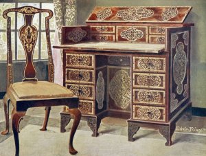 Walnut inlaid writing-table by Edwin Foley Oil Painting